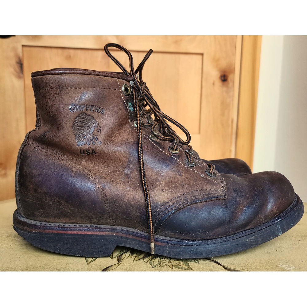 Chippewa Sz 9D Brown Leather Boondocker Service Work Boots USA Vibram Gumlite